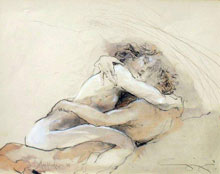 Water colour painting of couple making love